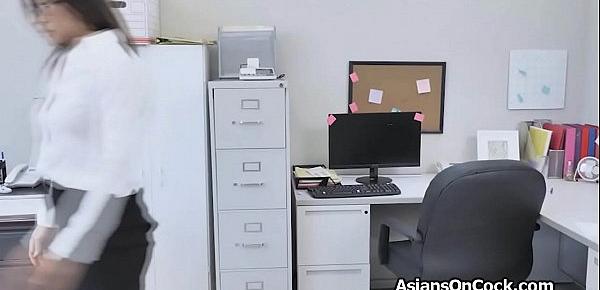  Asian secretaries sharing cock at the office